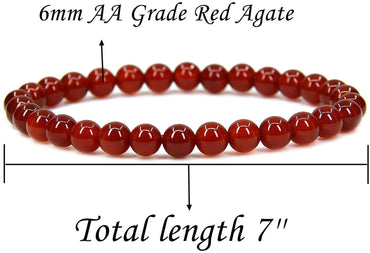 Natural AA Grade Red Agate Gemstone 6mm Round Beads Stretch Bracelet 7" Unisex