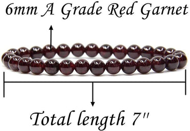 Natural A Grade Red Garnet Gemstone 6mm Round Beads Stretch Bracelet 7" Unisex