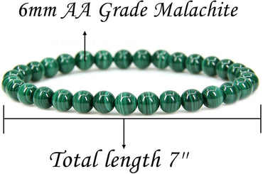 Natural AA Grade Malachite Gemstone 6mm Round Beads Stretch Bracelet 7" Unisex