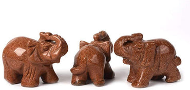Carved Goldstone Elephant Healing Guardian Statue Figurine Crafts 2 inch