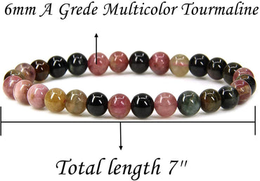 Natural A Grade Multicolor Tourmaline Gemstone 6mm Round Beads Stretch Bracelet 7" Unisex