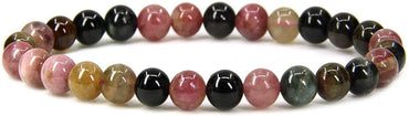 Natural A Grade Multicolor Tourmaline Gemstone 6mm Round Beads Stretch Bracelet 7" Unisex