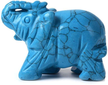 Carved Blue Synthetic Turquoise Elephant Healing Guardian Statue Figurine Crafts 2 inch