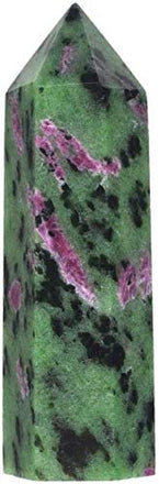 Natural Green Ruby Zoisite Gemstone Healing Crystal Hexagonal Pointed Reiki Chakra Faceted Prism Wand Carved Stone Figurine Home Decor