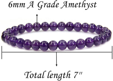 Natural AA Grade Amethyst Gemstone 6mm Round Beads Stretch Bracelet 7" Unisex
