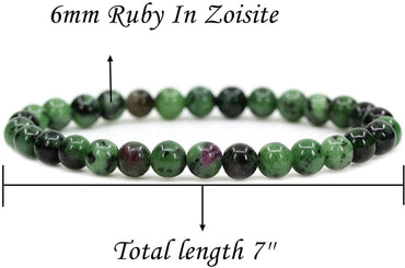 Natural Ruby In Zoisite 6mm Round Beads Stretch Bracelet 7" Unisex