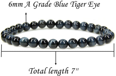 Natural Blue Tiger Eye Gemstone 6mm Round Beads Stretch Bracelet 7" Unisex