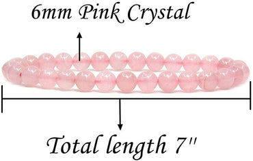 Natural Rose Crystal Gemstone 6mm Round Beads Stretch Bracelet 7" Unisex