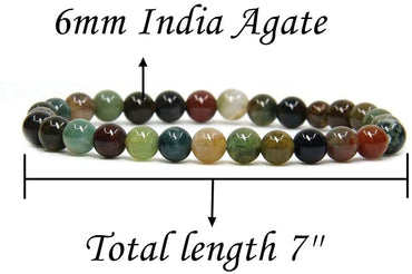 Natural India Agate Gemstone 6mm Round Beads Stretch Bracelet 7" Unisex