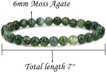 Natural Moss Agate Gemstone 6mm Round Beads Stretch Bracelet 7" Unisex