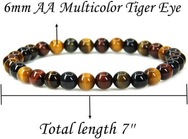Natural AA Grade Multicolor Tiger Eye Gemstone 6mm Round Beads Stretch Bracelet 7" Unisex