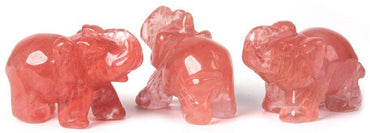 Carved Smelted Cherry Quartz Elephant Healing Guardian Statue Figurine Crafts 2 inch