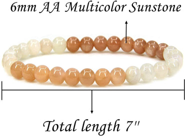 Natural AA Grade Multicolor Sunstone Gemstone 6mm Round Beads Stretch Bracelet 7" Unisex