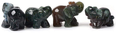 Carved Greenish Indian Agate Gemstone Elephant Healing Guardian Statue Figurine Crafts 2 inch