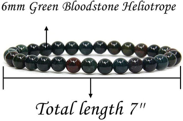 Natural Green Bloodstone Heliotrope Gemstone 6mm Round Beads Stretch Bracelet 7" Unisex