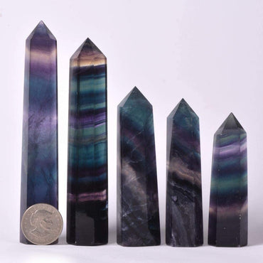 Natural Rainbow Fluorite Gemstone Healing Crystal Hexagonal Pointed Reiki Chakra Faceted Prism Wand Carved Stone Figurine Home Decor