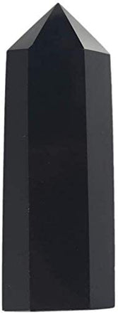 Natural Black Obsidian Gemstone Healing Crystal Hexagonal Pointed Reiki Chakra Faceted Prism Wand Carved Stone Figurine Home Decor