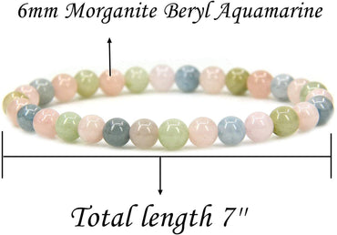 Natural Morganite Beryl Aquamarine Gemstone 6mm Round Beads Stretch Bracelet 7" Unisex