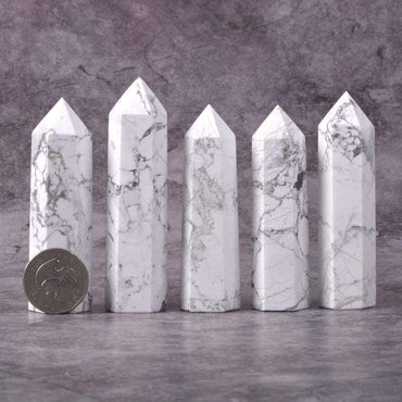 Natural White Howlite Gemstone Healing Crystal Hexagonal Pointed Reiki Chakra Faceted Prism Wand Carved Stone Figurine Home Decor