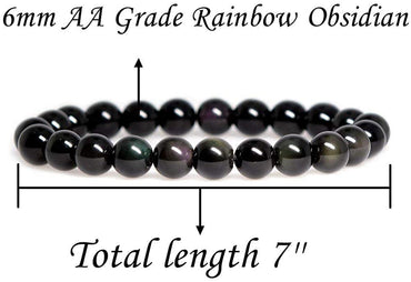 Natural AA Grade Rainbow Obsidian Gemstone 6mm Round Beads Stretch Bracelet 7" Unisex