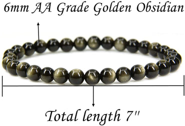 Natural AA Grade Golden Obsidian Gemstone 6mm Ball Beads Stretch Bracelet 7" Unisex