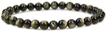 Natural AA Grade Golden Obsidian Gemstone 6mm Ball Beads Stretch Bracelet 7" Unisex