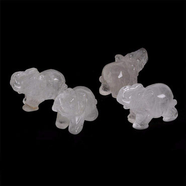 Carved Natural Clear Quartz Rock Crystal Gemstone Elephant Healing Guardian Statue Figurine Crafts 2 inch