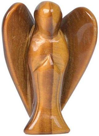 Carved Golden Tiger Eye Gemstone Peace Angel Pocket Guardian Angel Healing Statue 2 inch