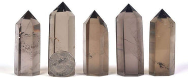 Natural Smoky Quartz Gemstone Healing Crystal Hexagonal Pointed Reiki Chakra Faceted Prism Wand Carved Stone Figurine Home Decor